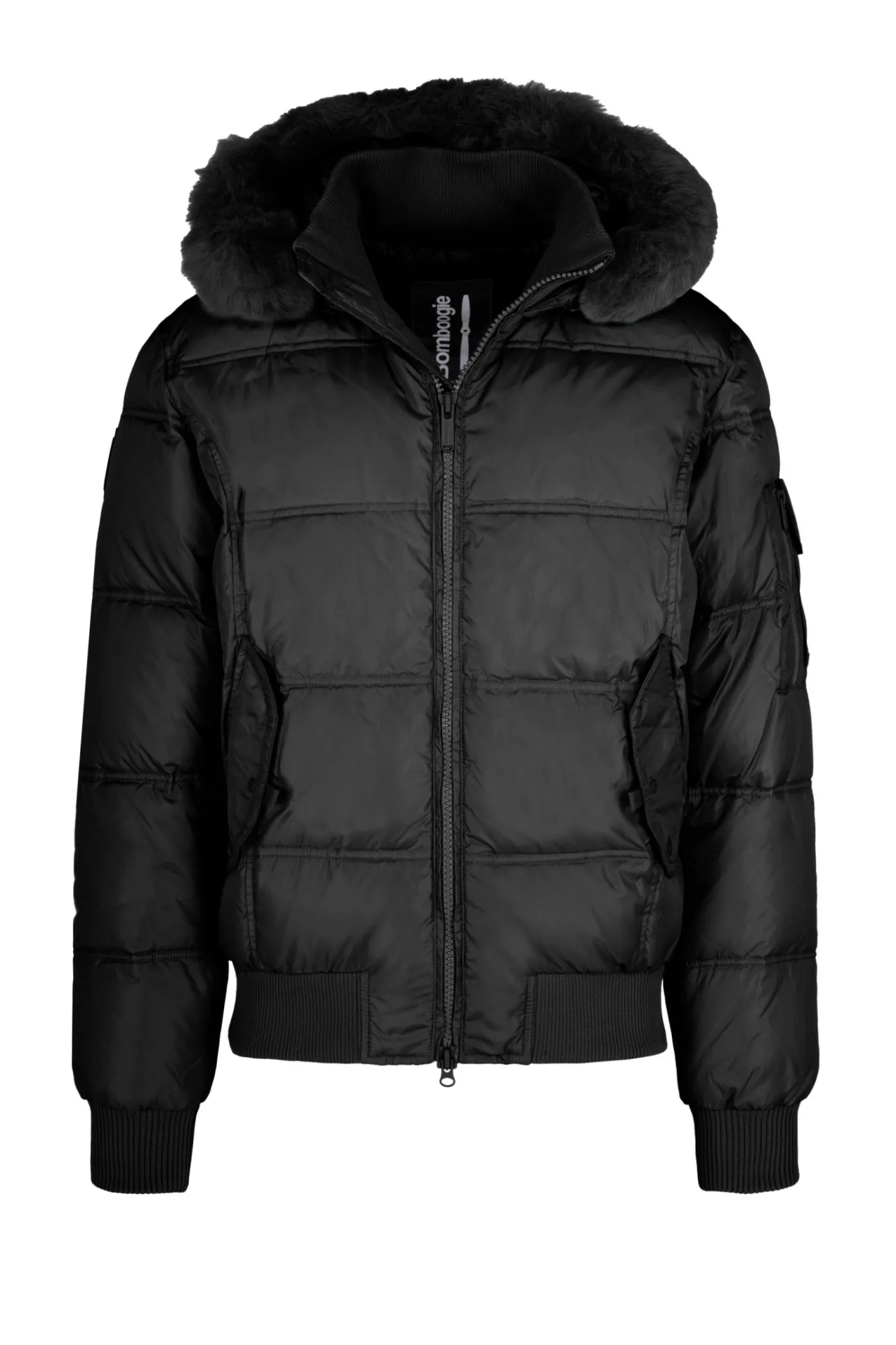 Bomboogie Bomberjacken-Daunenwattierte Bomberjacke Mit Kapuze Aus Echtem Schwarzem Pelz