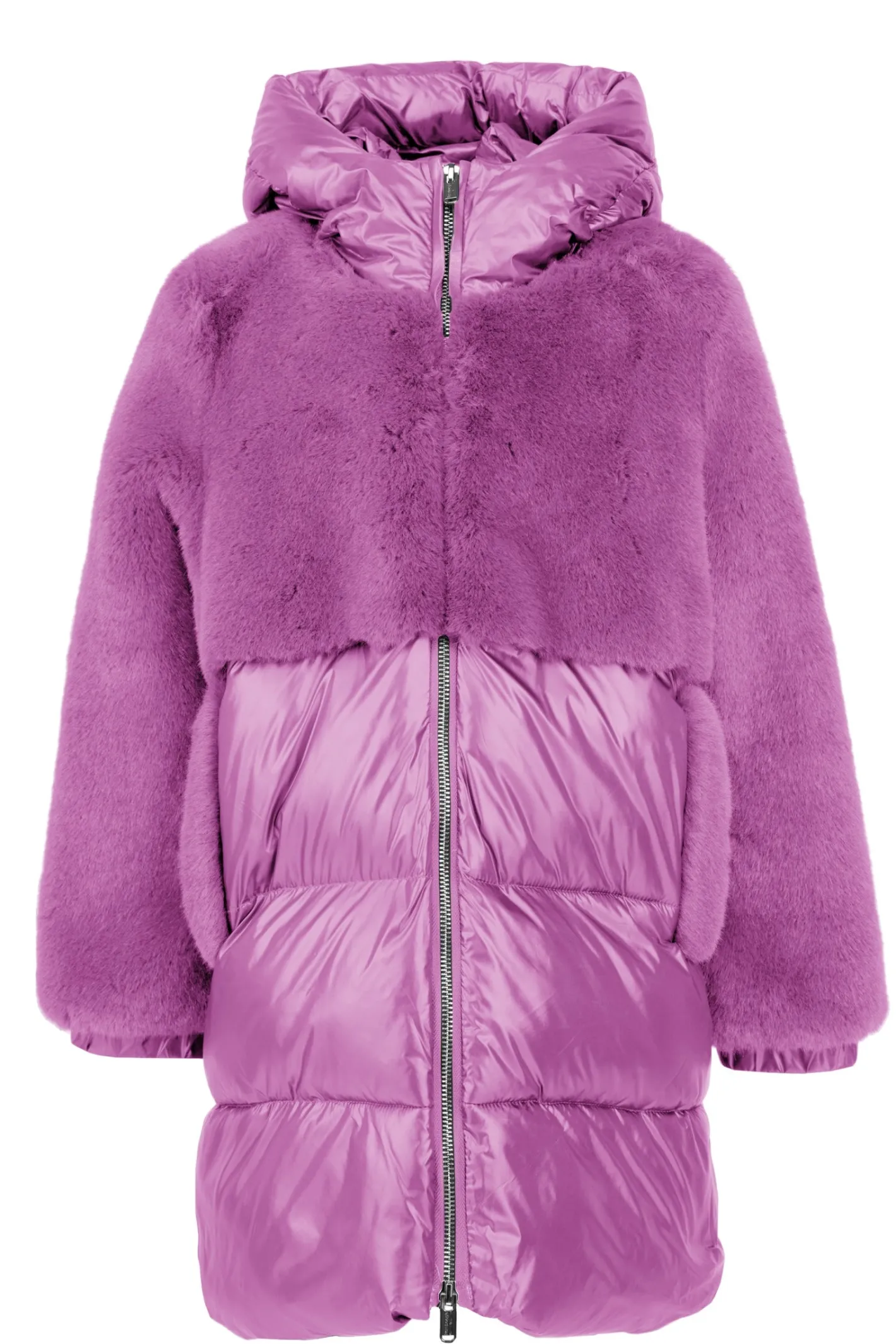 lange_geftterte_jacke_aus_kunstpelz_und_nylon_11.webp Bomboogie Mädchen-Lange Gefütterte Jacke Aus Kunstpelz Und Nylon