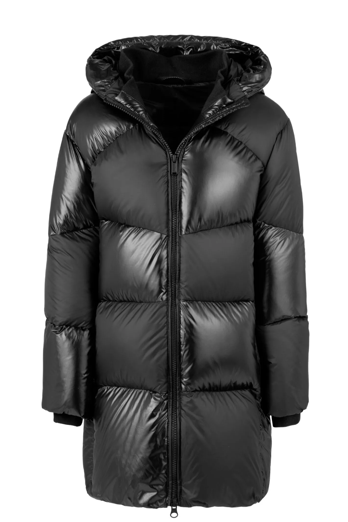 Bomboogie Mädchen-Lange Mädchen-Daunenjacke Mit Schachbrettmuster, Glänzend Und Matt Black