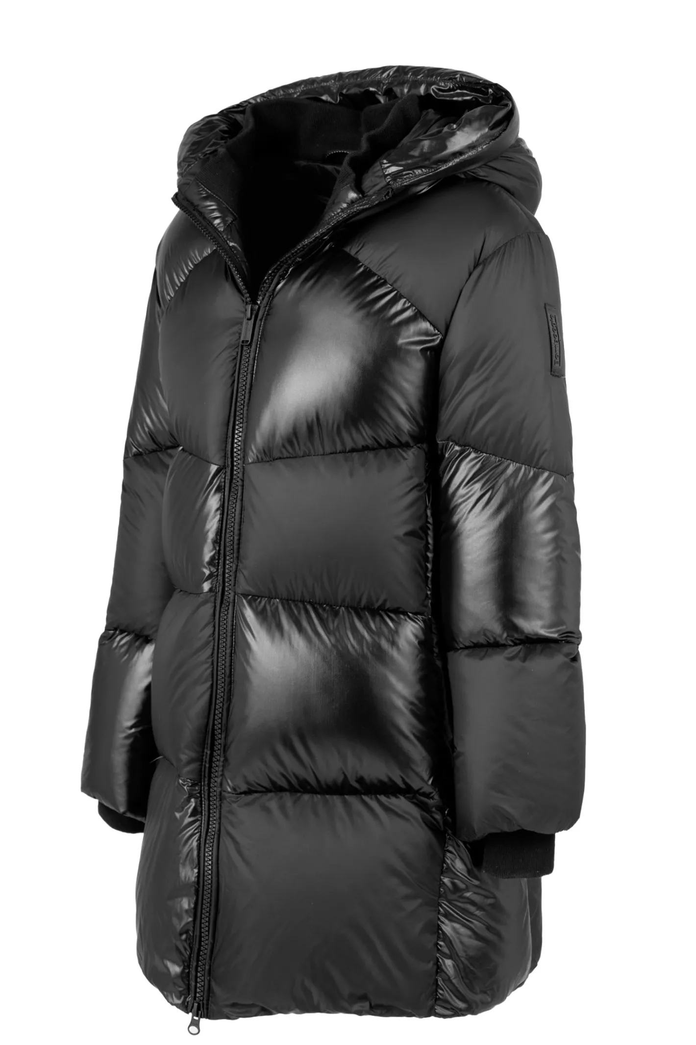 Bomboogie Mädchen-Lange Mädchen-Daunenjacke Mit Schachbrettmuster, Glänzend Und Matt Black